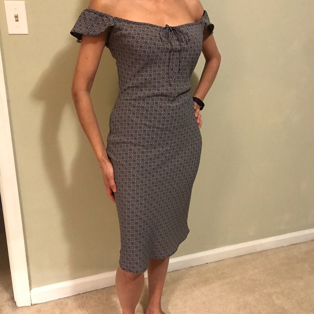 Patterned Off-The-Shoulder Knee-Length Dress - image 1